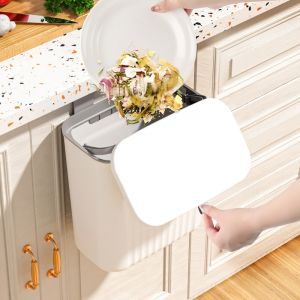 Deli Vusign 9L Kitchen Hanging Trash Can Sliding Wall Mounted Trash Bin with Cover