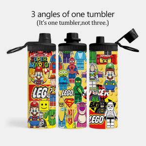 cartoon lego Insulated Water Bottles Stainless Steel Wide Mouth Spout Lid 600ml Leakproof Double Wall Vacuum Insulated Sports Bottle Lightweight