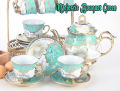 14 PC + CHROMED STAND NORDIC BIG TEA POT GOLDEN RIM FLEUR COFFEE/TEA SET LZ14SLYJ. 