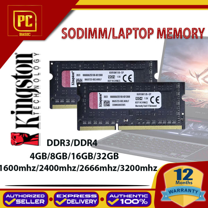 Kingston Laptop Memory RAM DDR4 DDR3 8GB 4GB 16GB SODIMM Gaming Memory  1600MHz 2400MHz 2666MHz 3200MHz 204Pin 260Pin Lazada PH