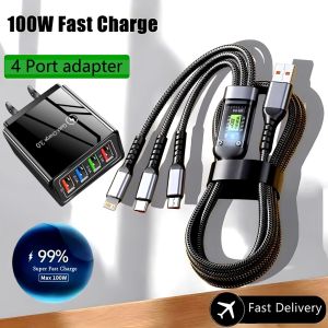 3 in 1 Charging Cable 6A super fast charging data cable 100W suitable for typeC iOS Android Smartphone charger android fast charger phone cables converters