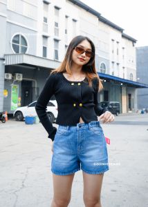 GOJINIEJEANS - Hot pants jeans pinggang full karet - 6540 - HOT