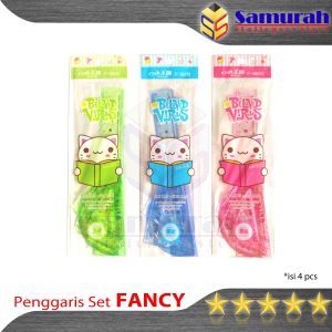 Penggaris Set lengkap Fancy 4 in 1 / Segitiga sama sisi - segitiga siku - Busur 180 - Mistar 1 Set