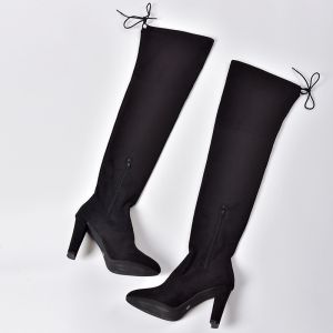 Size 35-43 Womens High Heel Over Knee Boots Pointed Long Tube Boots Thick Heel Shoes（add 1 size）