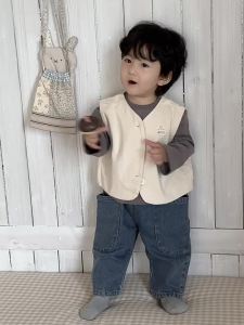 Childrens spring clothing baby girls spring vest 2026 Spring Korean-style childrens clothing boys sweatshirt and jeans set