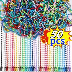 50pcs/Bag DIY Ball Bead Chains Color Key Chain Handmade DIY Ball Bead Chains Dolls Label Hand Tags Connector