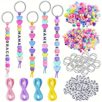 Keychain Making Kit 566PCS with Letter Beads and Adjustable Chain- Custom Design Gift for Birthday