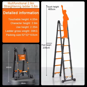 SUMINOE Telescopic Ladder Aluminum Extension Ladder Folding Multi Purpose A Frame Ladder Adjustable Height 1.9M-5.9M Heavy Duty