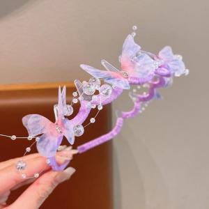 Korean-style Childrens New Colorful Butterfly Braided Headband Ribbon Hair clip headband headwear kawaii