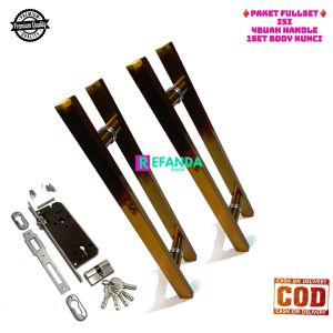 paket untuk pintu depan daun pintu 2 model kupu tarung isi 4buah gagang handle pintu rumah model baut tembus pilihan panjang 33cm 45cm dan 60cm bahan stainless