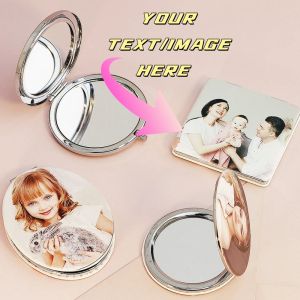 Custom Personalized Photo Text Print Leather Makeup Mirror Pocket Folding Mirror Portable Double Sided Custom Gift for Women2026
