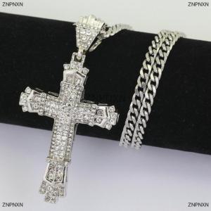 [COD] ZNPNXN Unique Hip Hop Inlaid Rhinestone Exaggerated Retro Cross Pendant Men Necklace Jewelry Accessries
