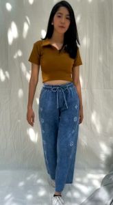 Celana Kulot Jeans Highwaist Wanita Bordir Premium