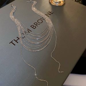GONG4 Glitter Multi Layer Necklaces Multilayer Sparkling Long Sweater Chain Sweet Jewelry Accessories Flash Fringe Necklace Women