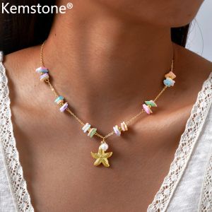Kemstone Stainless Steel Square Shell Pendant Beachwear Necklace Summer Minimalist Jewelry Gift for Women