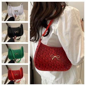 SEEMAY Elegant Underarm Tote Bag Solid Color PU Leather Bowknot Shoulder Bag Luxury Commuting Women Handbag Lady
