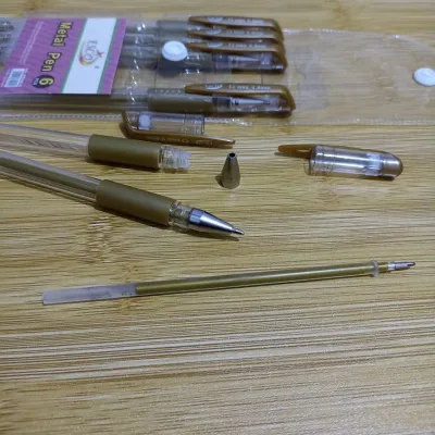 GOLD PEN / PULPEN TINTA EMAS 0.8MM ISI 6 PCS