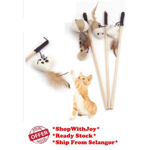【ShopWithJoy】Pet Cat Teaser Mouse Rod Roped Fun Playing Toys Mainan Kucing Cat Play Cat Stick 76cm