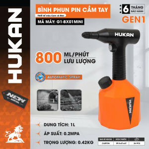 Bình Phun Nước Mini 1L HUKAN G1-BX01MINI | 2000mAh | Phun Sương Tưới Cây Xịt Rửa Cầm Tay | BH 6 Tháng