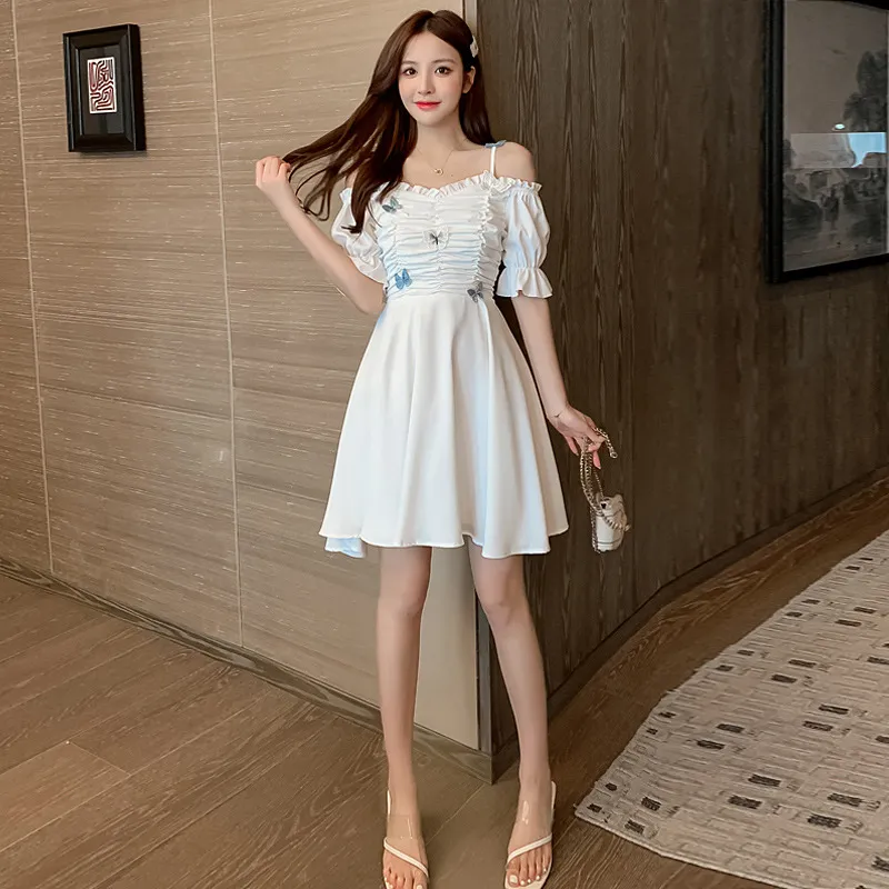 white dress elegant classy puff sleeve dress civil wedding dress