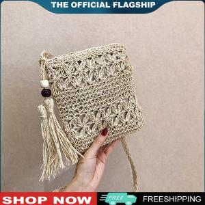 [HOSHIN]Trendy Solid Color Tassel Shoulder Handbag for Women Woven Beach Casual Crossbody Bag with Durable Material