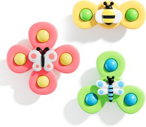 ALASOU Suction Cup Spinner Airplane Travel Toys for 1 Year Old Boy Girl Spinning Top 12 18 Months1 2 Year Old Boy Birthday GiftBaby Bath Toy for Kids Ages 1-3Sensory Toy for Infant Toddlers