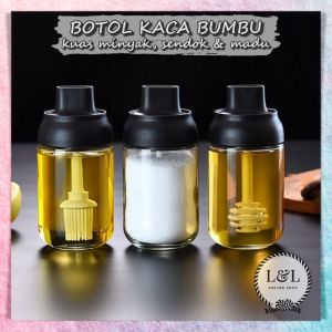 Toples Botol Kaca Tempat Madu Kuas Minyak Sendok Bumbu Dapur Garam Gula | Kitchen Seasoning Pot