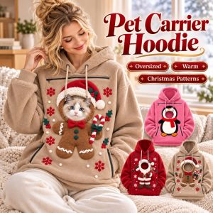 AODDO Oversized Pet Carrier Hoodie Christmas Patterns Warm Kangaroo Pocket Sweatshirt Novelty Long Sleeves Cat Pouch Hooded Top Multipurpose