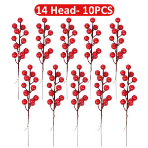 10Pcs Artificial Berries Branch Artificial Flowers Bouquet Red Holly Berry Stamen Plants For New Year Christmas Party Home Decor
