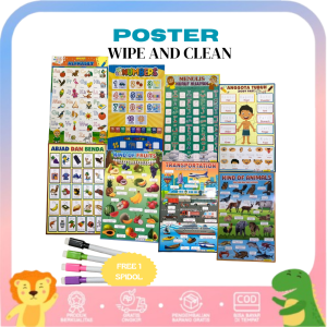 Paket 2 Poster Wipe & Clean & Spidol Belajar Edukasi Anak PAUD Bahan Glossy (Gratis 1 Spidol)