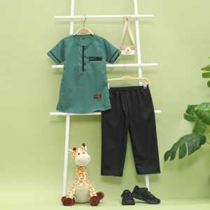 Koko Kurta Habibi setelan Baju Koko Anak Laki laki 3-12 Tahun Bahan Katun Madinah Lengan Pendek
