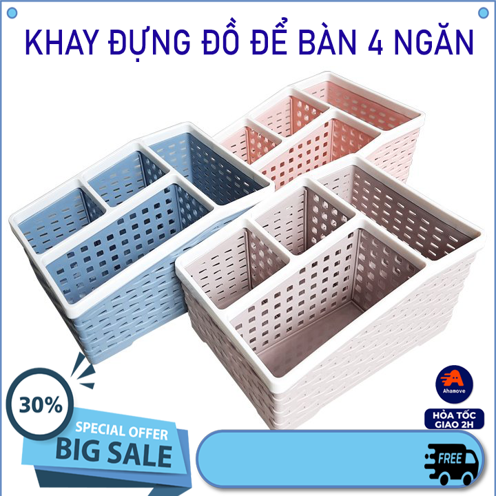 Khay đựng đồ để bàn 4 ngăn - Khay đựng đồ 4 ngăn nhựa nhỏ gọn - Khay để ...