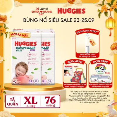 [Mới Ra Mắt] Combo 2 Tã quần Huggies Naturemade Peach size XL 38 miếng