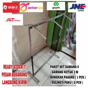 Gawang Gantungan Hanger Baju Set 100 cm Model 6 Paku (1pcs Gawangan 6pcs Suling Kotak)