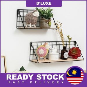 Nodic Grid Wall Shelf Wall Mounted Hanging Shelf Storage Holder Rack Wooden Iron Bedroom Wall