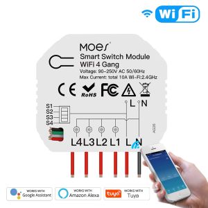 MOES Mini DIY WiFi Smart Light Switch 4 Gang 1/2 Way Module Smart Life/Tuya App Wireless Remote Control Work with Alexa