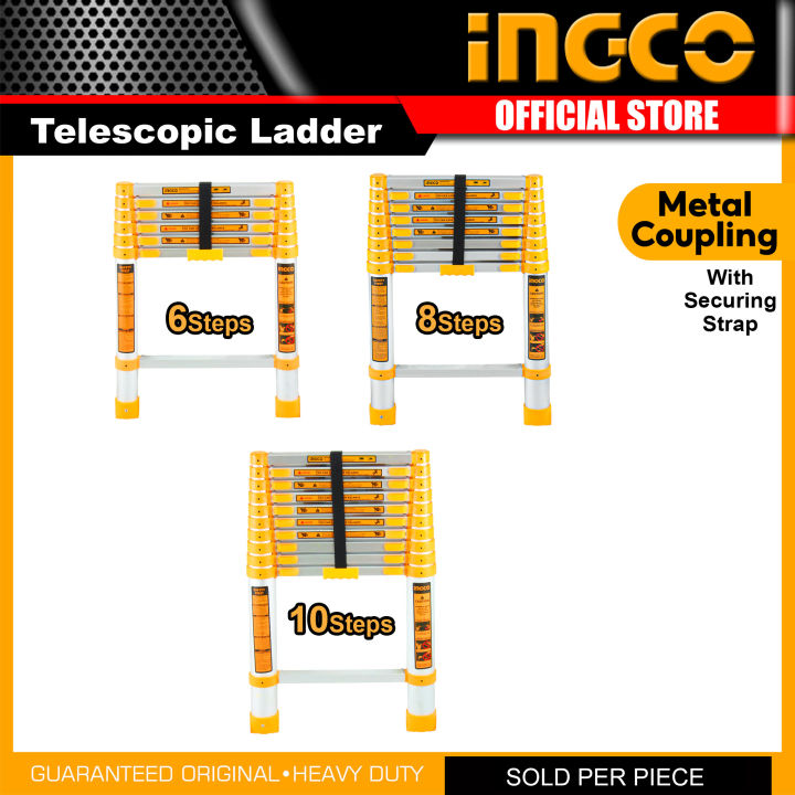 INGCO Aluminum Telescopic Ladder Lifting 6 |8 |10 150kg Capacity ...