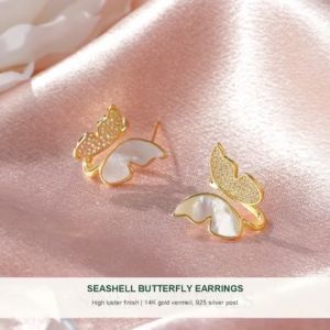 SINLISH Korean Style Butterfly Earrings with Seashell Elegant Design for Women