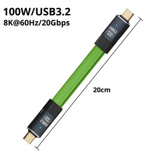 ECILY USB3.2 PD100W Type C to Type-C Flat Data Cable 8K 60Hz ThunderBolt3 OTG 20Gbps USB-C Wire For Phone Tablet