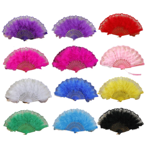 Ladies Feathered Fan 1920s Vintage Styles Flapper Handheld Folding Lace Fan Hand Fan for Weddings and Themed Parties