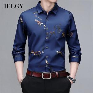 IELGY mens long sleeve loose breathable plus size printed shirt