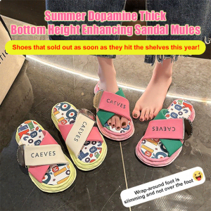 Women Summer Beach Outwear Sandals Slippers One Color Thick Bottom Graffiti Beach Sandals