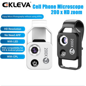EKLEVA เลนส์กล้องจุลทรรศน์ดิจิตอล200X พร้อม CPL โคมไฟไฟนำทาง LED พกพาเลนส์ซูเปอร์มาโครกระเป๋าขนาดเล็ก