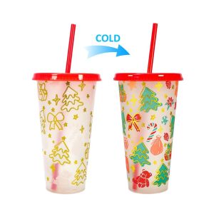 MIRELINA Nhựa Cốc đổi màu Phai màu Đồ dùng ăn uống Cốc ống hút Di động 710ml Ly đựng đồ uống lạnh Giáng sinh