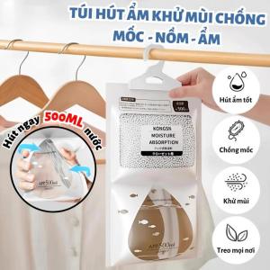 Túi Hút Ẩm 2 Ngăn Có Móc Treo – Combo 3 Túi Hút 500ml Chống Mốc Khử Mùi Dùng Cho Tủ Quần Áo