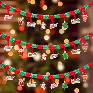 5MENLWE 3 เมตร แบนเนอร์ซานตาคลอส ซานตาคลอส การ์ตูน ของตกแต่งคริสต์มาส สร้างสรรค์ ขอให้คุณมีความสุขในปีใหม่ บ้าน ธงมนุษย์หิมะ