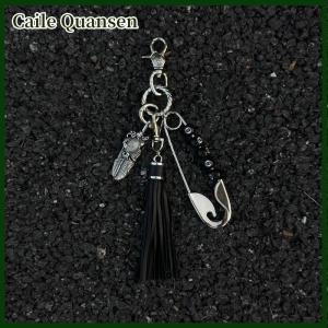 Caile Black Tassel Pin Billiards Keychain Hiphop Y2K Pendant Bag Charm Punk Cool Jewelry Accessories Gift