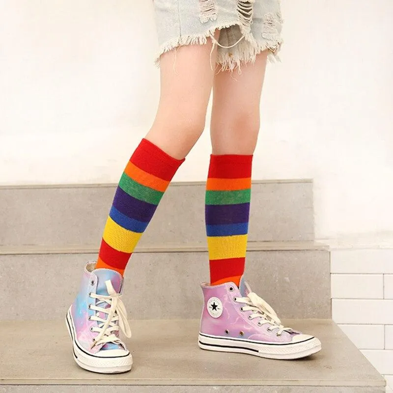 New Arrival Children Rainbow Striped Socks Kids Girls Boys Colorful Soft Cotton  Knee High Socks Toddler High Quality Long Socks