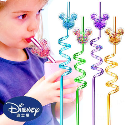 10pcs Mickey Mouse Straw New Anime Disney Kawaii Mickey Sequin Spiral Straw Children's Party Dec