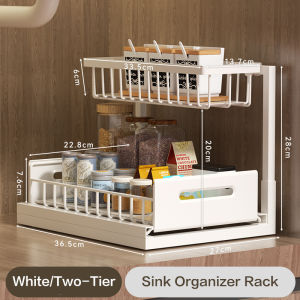 [SG] Under Sink Organizer Pull-out Kitchen Space Saving Rack Storage 2-Tier Slide Shelf for Bathroom HDB